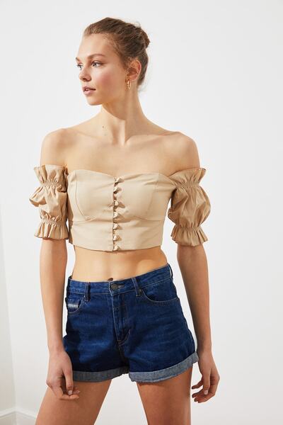 Trendyol Collection Norek Button Detailní Crop halenka