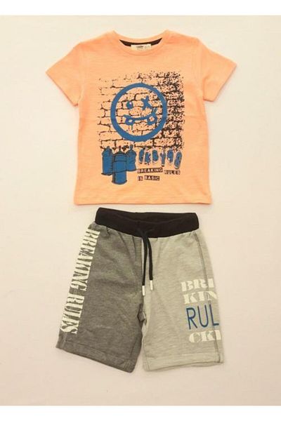 Çikoby Set băieți cu tricou imprimat și pantaloni scurți în două culori