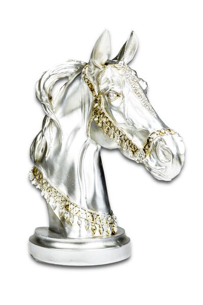 İstoç AVM Biblo Yeleli At Heykeli Süper Lüks Tasarım Gümüş Rengi