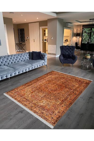 NaRStore Home Decoser 2022 Turuncu Kaymaz Pamuk Tabanlı Yıkanabilir Halı Kilim