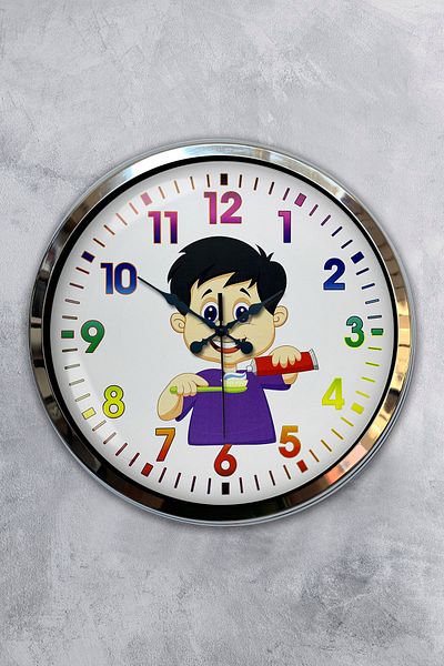 Kasva Concept Gift 40 cm Chrome Metal Children's Room Wall Clock