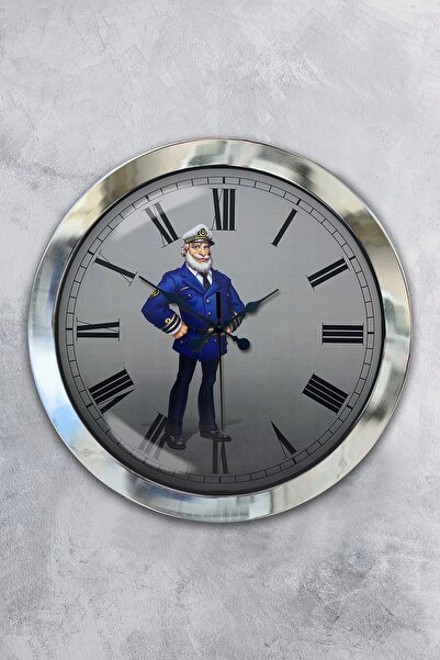 Platin Saat ساعة حائط كابتن سفينة معدنية من الكروم مقاس 36 سم