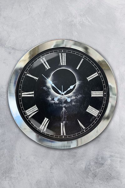 Kasva Concept Gift 36 cm Chrome Metal Full Moon Wall Clock