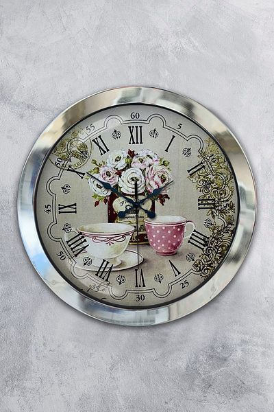 Kasva Concept Gift 36 cm Chrome Metal Coffee Wall Clock