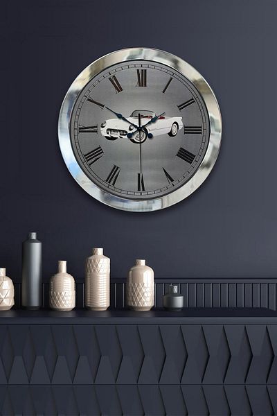 Kasva Concept Gift 36 cm Chrome Metal Car Wall Clock