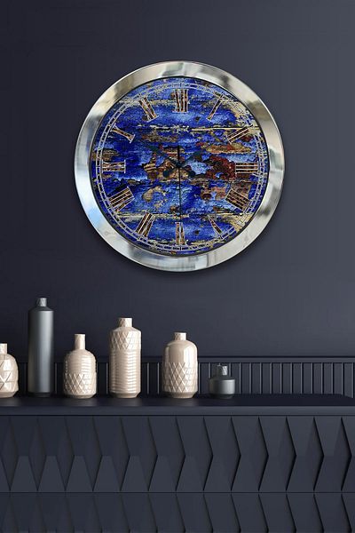Kasva Concept Gift 36 cm Chrome Metal Antique Wall Clock