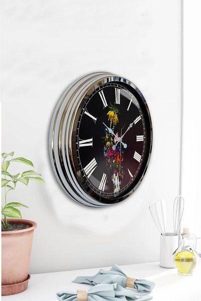 Kasva Concept 40 cm Chrome Metal Vase Flower Wall Clock Gift