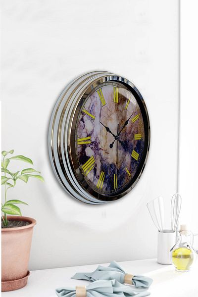 Kasva Concept Gift 40 cm Chrome Metal Marble Wall Clock
