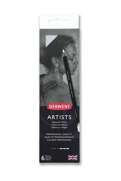 Derwent Artists 6-Piece Tin Box (Black and White Shades)