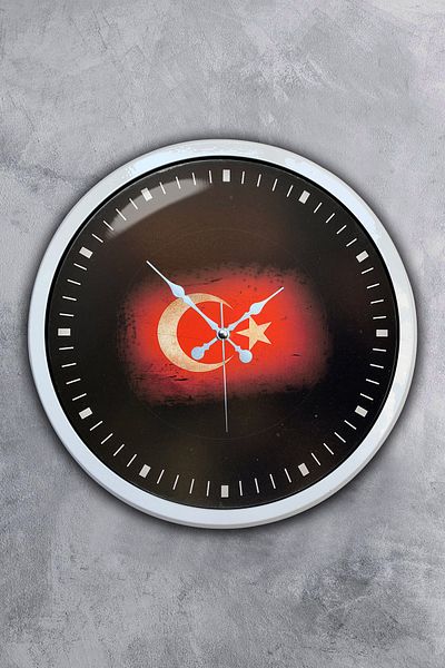 Kasva Concept 40 cm White Metal Turkish Flag Wall Clock