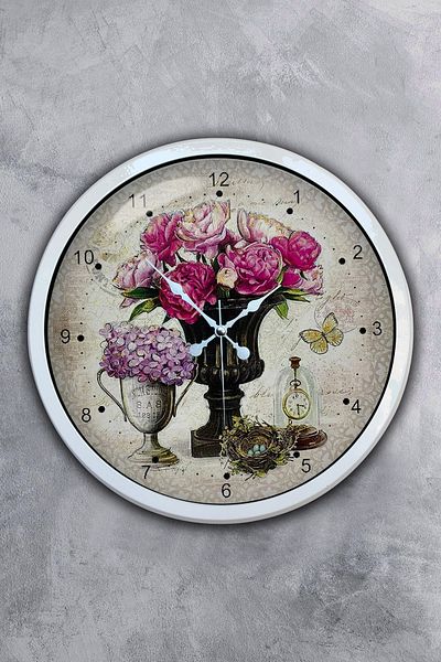 Kasva Concept Gift 40 cm White Metal Pink Flower Wall Clock
