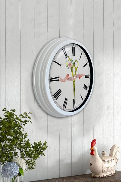 Kasva Concept Gift 40 cm White Metal Hairdresser Wall Clock