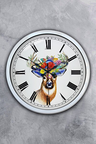 Platin Saat هدية ساعة حائط غزال معدنية بيضاء مقاس 40 سم