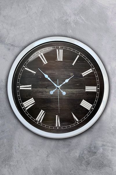 Kasva Concept Δώρο 40 εκ. Λευκό Μεταλλικό Ξύλινο Ρολόι Τοίχου με Ρωμαϊκούς Αριθμούς