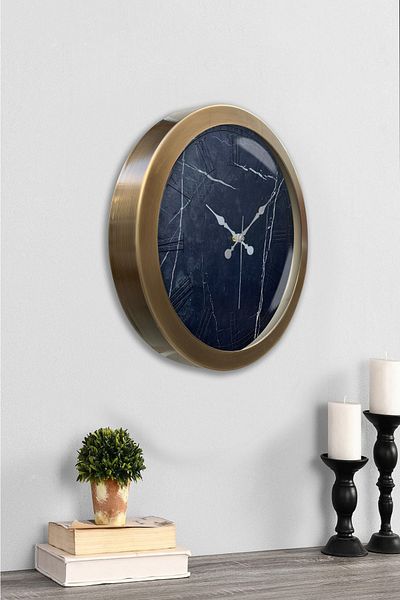 Kasva Concept Gift 36 cm Antique Metal Black Marble Wall Clock