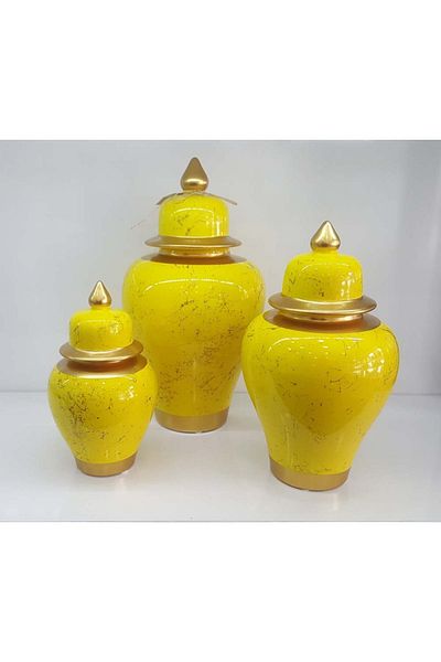 Bianco Yellow 3-Piece King Cube - Ceramic Decorative, Gold Line Marble Pattern