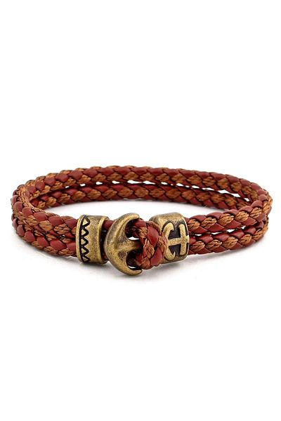 Solfera Men's Tan Color Leather Bronze Anchor Bracelet Bt074