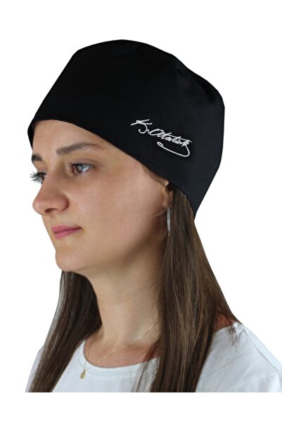 DrMia K.atatürk Imzalı Siyah Cerrahi Doktor Hemşire Hastane Bonesi Beyaz Nakışlı