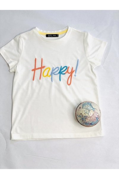 Black&Small Happy T-shirt with Embroidery Detail