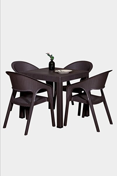MOBETTO Home Garden Kare 4 Kişilik Bahçe Masa Takımı - Kahve