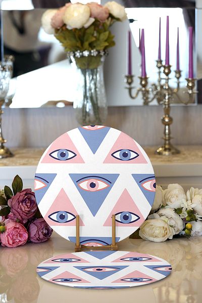 Realhomes 2-Piece Mystical Triangle Eye Designed Digital Printed Decorative Round Charger & Placemat