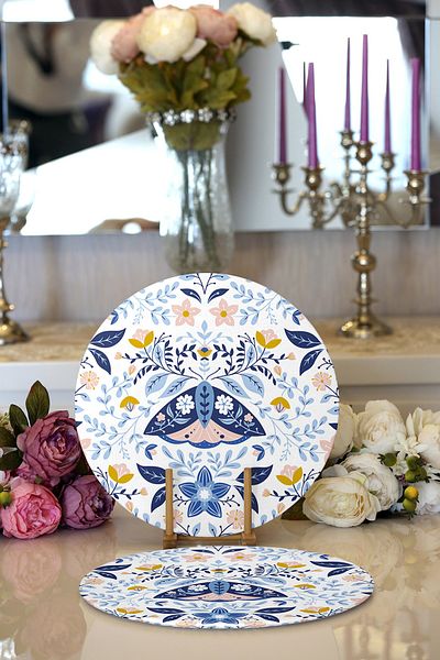 Realhomes Σετ 2 Floral Special Design Ψηφιακά τυπωμένα διακοσμητικά στρογγυλά σουπλά & σουπλά