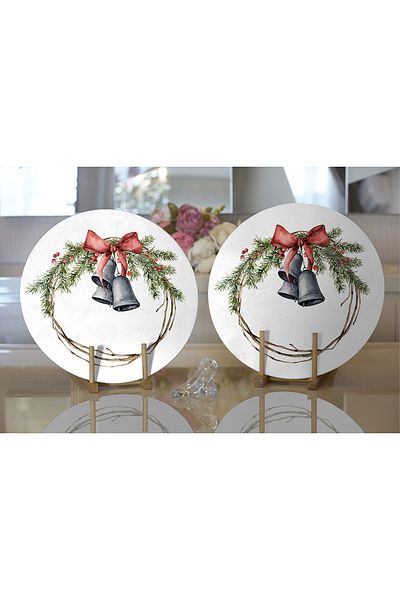 Realhomes 2-Piece Bell Wreath Design Digital Printed Modern Round Charger & Placemat