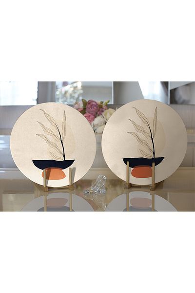 Realhomes 2-Piece Boho Drawing Special Designed Digital Printed Modern Round Plate & Placemat