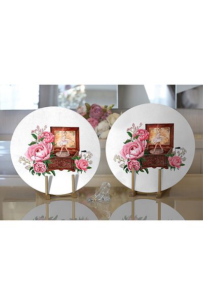 Realhomes 2-Piece Rose Detailed Music Box Special Design Digital Printed Modern Round Charger & Placemat