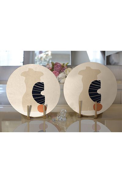 Realhomes 2-Piece Boho Drawing Special Designed Digital Printed Modern Round Plate & Placemat