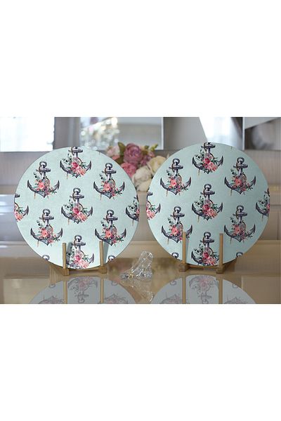 Realhomes 2-Piece Mint Green Floor Anchor Design Digital Printed Decorative Round Plate & Placemat