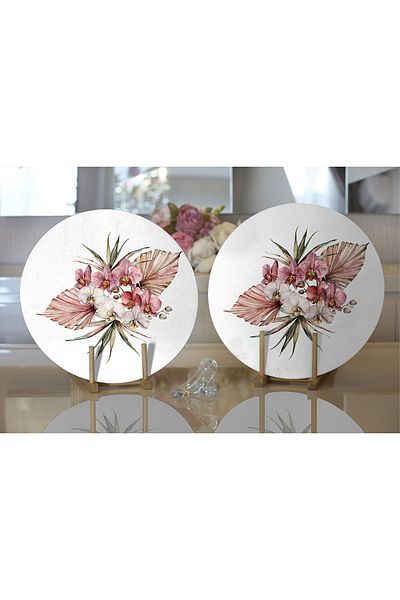 Realhomes 2-Piece Exotic Leaf Design Digital Printed Modern Round Plate & Placemat