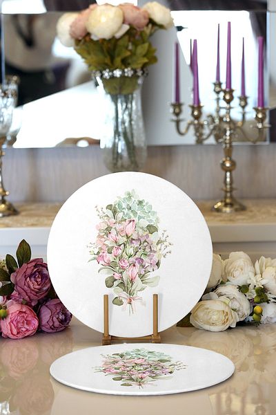 Realhomes 2-Piece Bunch of Flowers Special Design Digital Printed Decorative Round Charger & Placemat