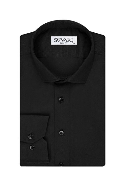SÜVARİ Dobby Patterned Slim Fit White Men's Shirt