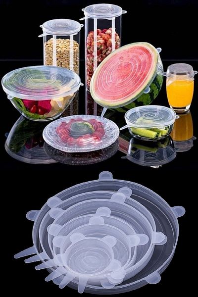 QNİAY Silicone Stretch Cover Freshness Protective Pot Plate Cap 6 Pieces Storage Container Cap