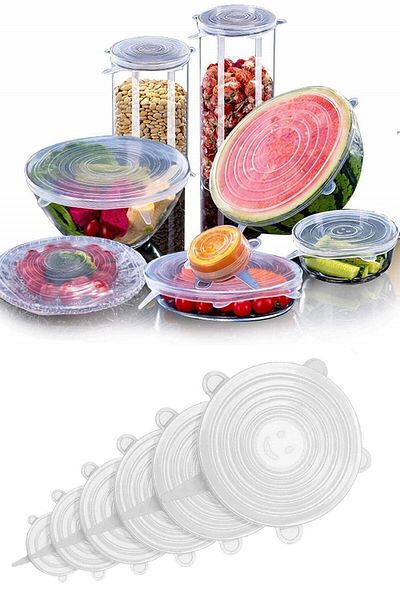 QNİAY Silicone Stretch Cover Freshness Protective Pot Plate Cap 6 Pieces Storage Container Cap