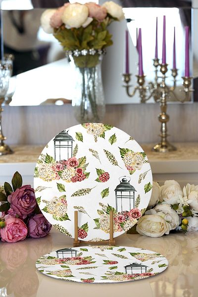 Realhomes 2-Piece Flower Drawing Digital Printed Decorative Round Charger & Placemat