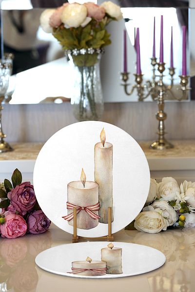 Realhomes 2-Piece Special Design Candle Motif Digital Printed Decorative Round Charger & Placemat
