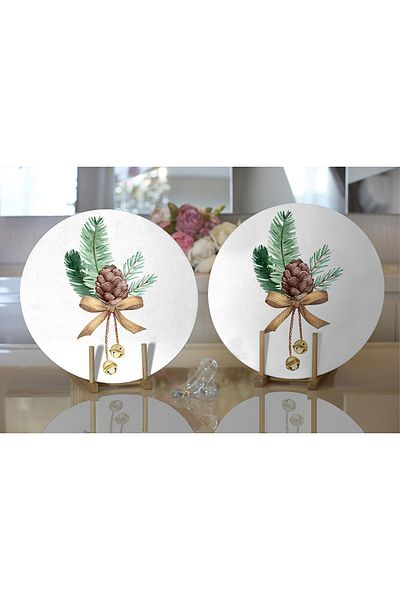 Realhomes 2-Piece Cone Drawing Cristmas Themed Digital Printed Modern Round Plate & Placemat