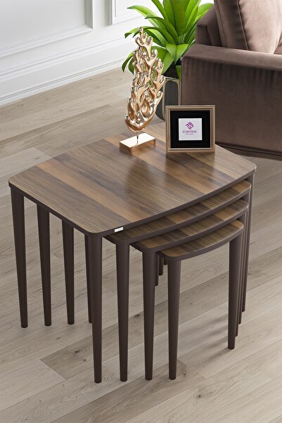 Canisa Concept Telwe Serisi Üst Kalite Mdf 4lü Zigon Sehpa Takımı Ceviz Sehpa...