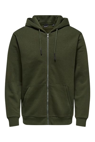Only & Sons Ανδρικό φούτερ Ceres Life Zip Thr Hoodie Sweat Noos Χακί 22018684-03