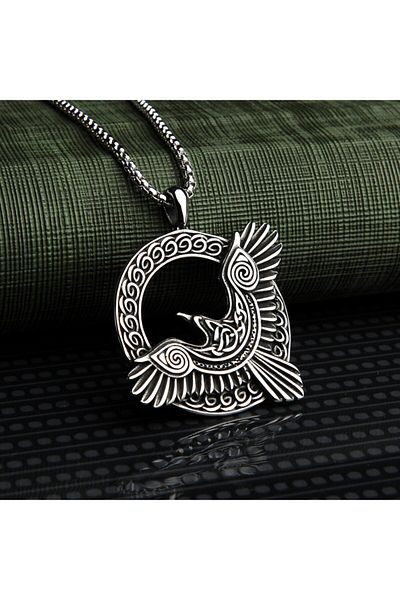Viking Norse Mythology Odin Huginn Muninn Raven Design 316l Necklace