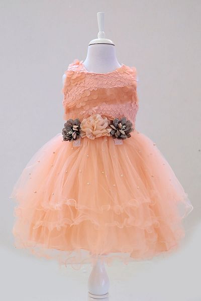 Mika Bebek Beaded Fluffy Tulle Salmon Girls' Evening Dress