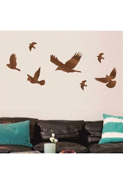 evdeucuz Ahşap Dekoratif Kahverengi Kuş 7 Adet Set