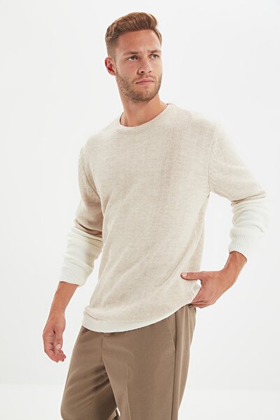 Trendyol Collection Stone Men's Regular Fit Crew Neck Knitwear Sweater TMNAW22KZ0623