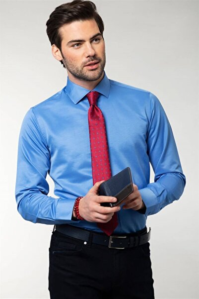 Tudors Μοντέρνο Fit Slim Fit Απλό σατέν ανδρικό πουκάμισο