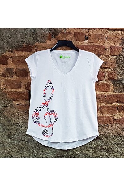 SCUBAPROMO تي شيرت نسائي كاجوال مطبوع بألوان النوتة اليسرى