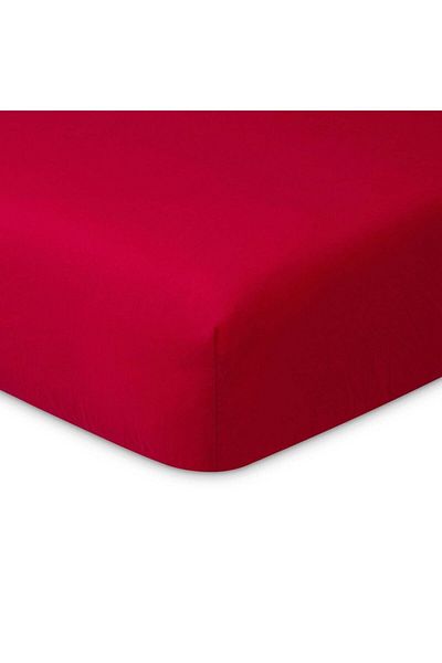 Maki ملاءة جاهزة رانفورس قطن 100% مقاس 160x200 (غطاء عميق 32 سم)، أحمر
