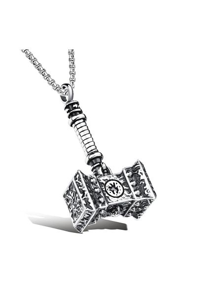 Viking Steel Necklace with Thor Warhammer Hammer Mjolnir Design