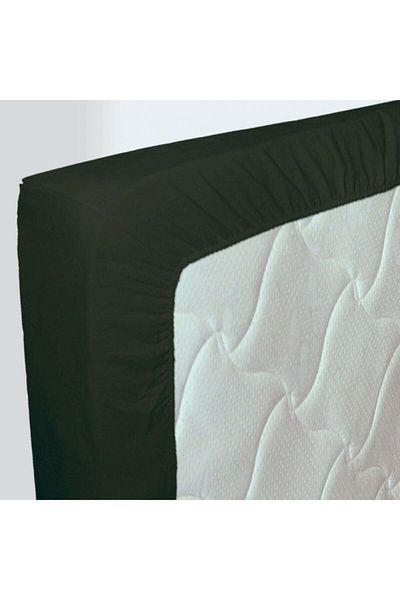 Maki 100% Cotton Ranforce Fitted Sheet 180x200 (32 Cm Deep Flap), Black